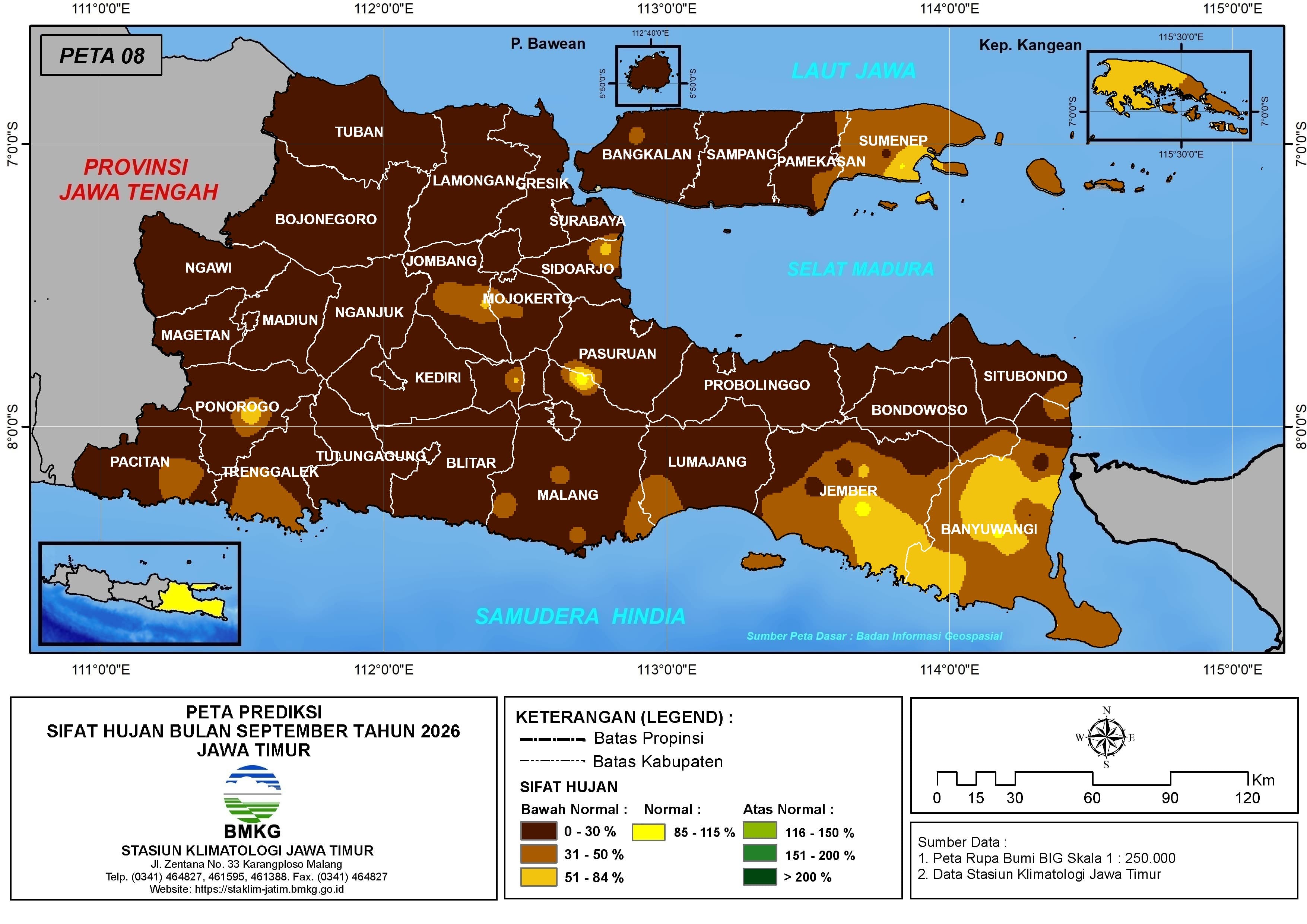 ( Prediksi - Bulanan ) Sifat Hujan Bulan SEPTEMBER Tahun 2026 - Update dari Analisis Bulan Mei Tahun 2026 di Provinsi Jawa Timur