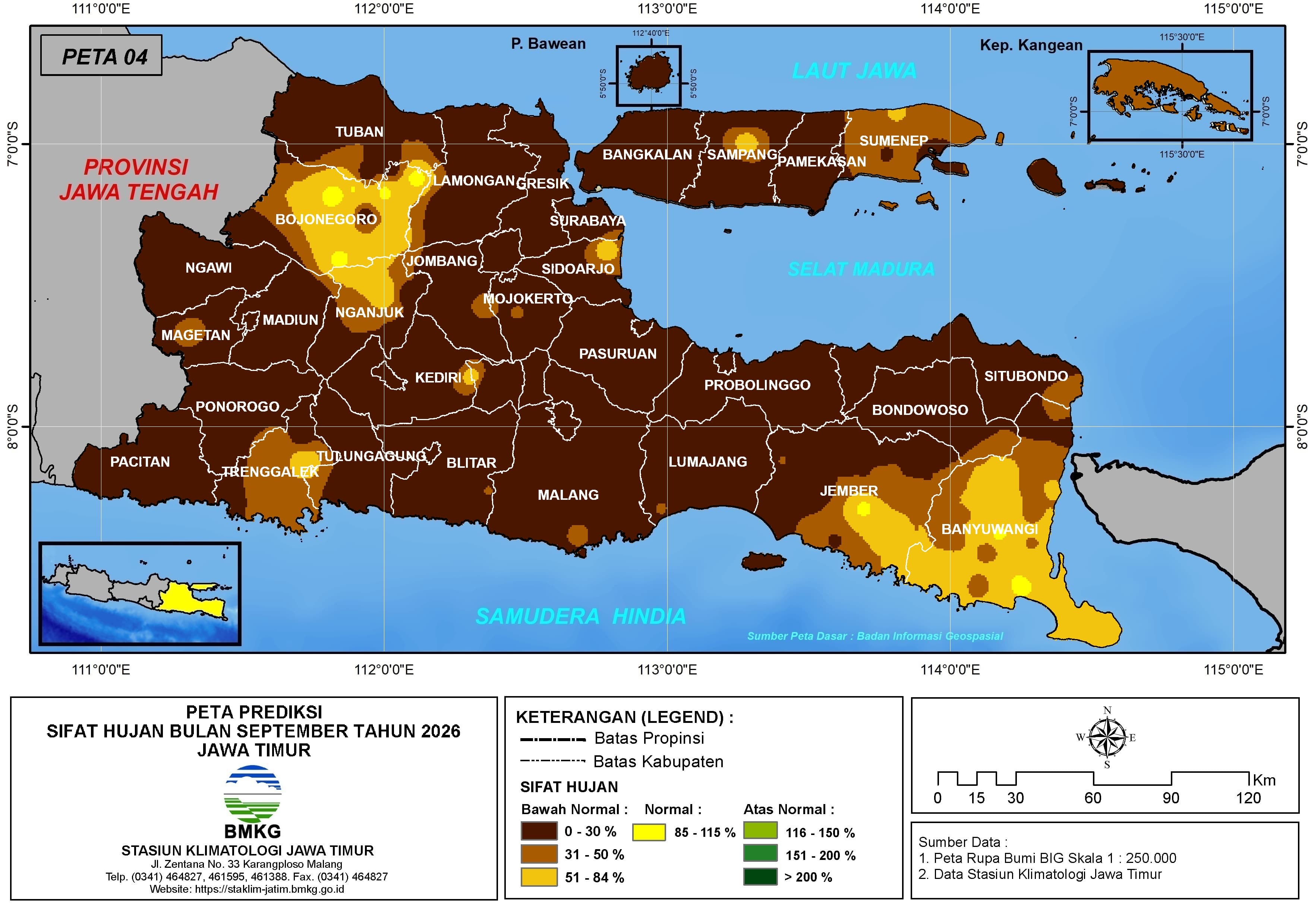 ( Prediksi - Bulanan ) Sifat Hujan Bulan SEPTEMBER Tahun 2026 - Update dari Analisis Bulan Juli Tahun 2026 di Provinsi Jawa Timur
