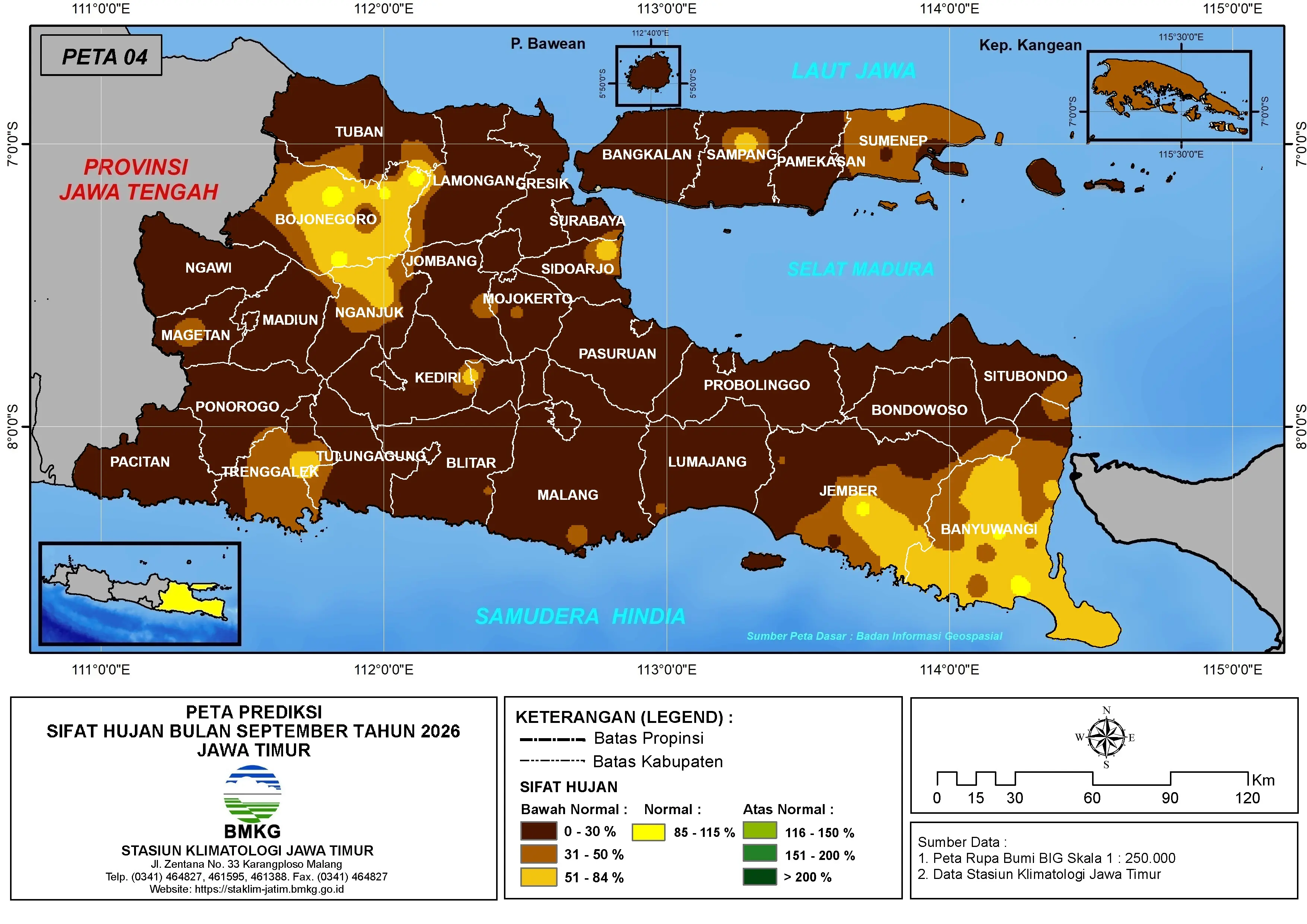 ( Prediksi - Bulanan ) Sifat Hujan Bulan SEPTEMBER Tahun 2026 - Update dari Analisis Bulan Juli Tahun 2026 di Provinsi Jawa Timur