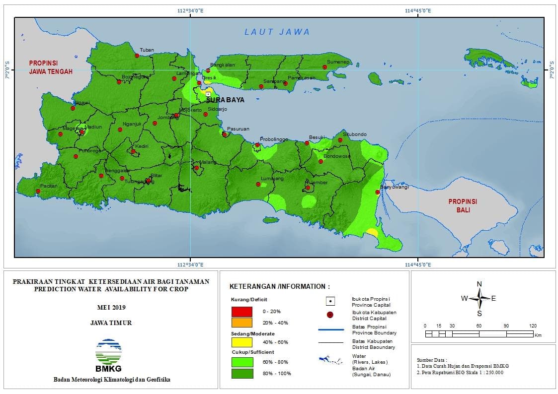 Prakiraan Bulanan Tingkat Ketersediaan Air Bagi Tanaman di Provinsi Jawa Timur Bulan Mei Tahun 2019 Update dari Analisis Bulan Januari 2019