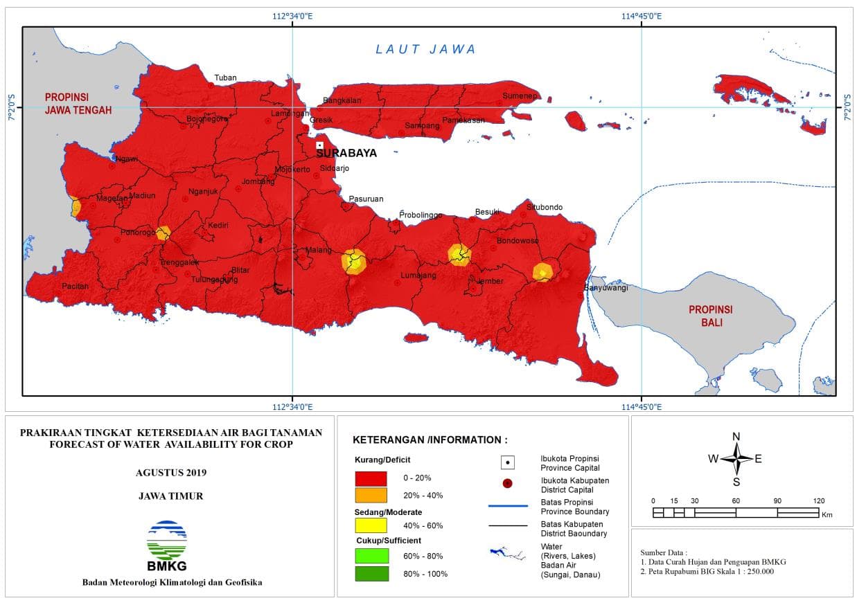 |Prakiraan - Bulanan| Tingkat Ketersediaan Air Bagi Tanaman di Jawa Timur Untuk Bulan AGUSTUS 2019 Update dari Analisis Bulan Juni 2019