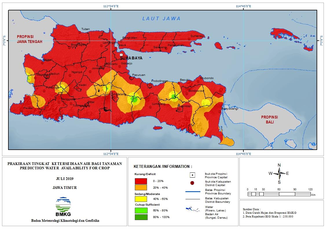 |Prakiraan - Bulanan| Tingkat Ketersediaan Air Bagi Tanaman di Jawa Timur Untuk Bulan JULI 2019 Update dari Analisis Bulan Mei 2019