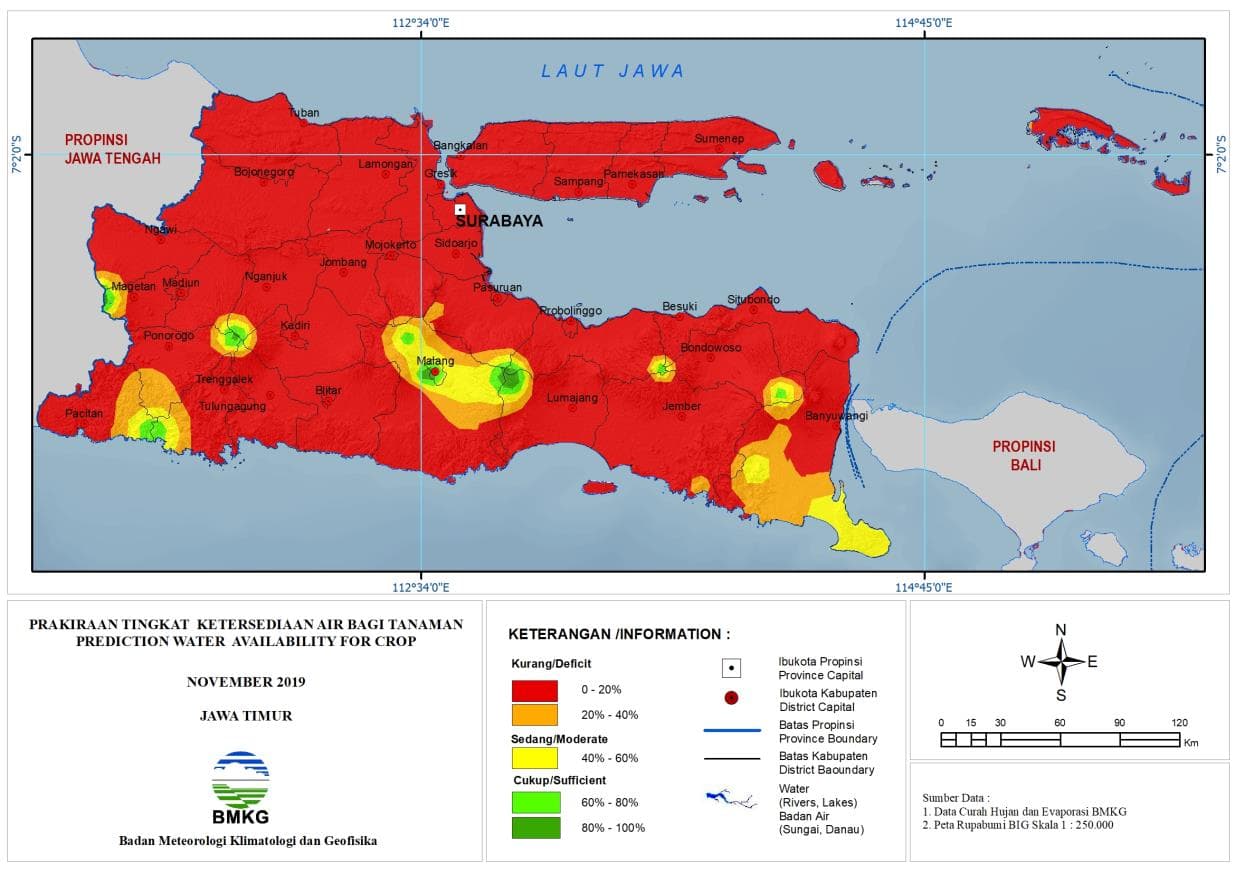 |Prakiraan - Bulanan| Tingkat Ketersediaan Air Bagi Tanaman di Jawa Timur Untuk Bulan NOVEMBER 2019 Update dari Analisis Bulan Juli 2019