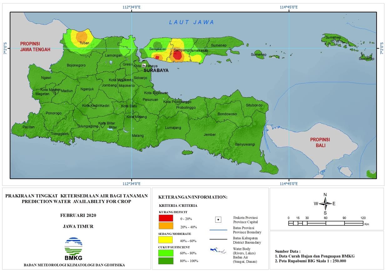 |Prakiraan - Bulanan| Tingkat Ketersediaan Air Bagi Tanaman di Jawa Timur Untuk Bulan FEBRUARI 2020 Update dari Analisis Bulan Oktober 2019