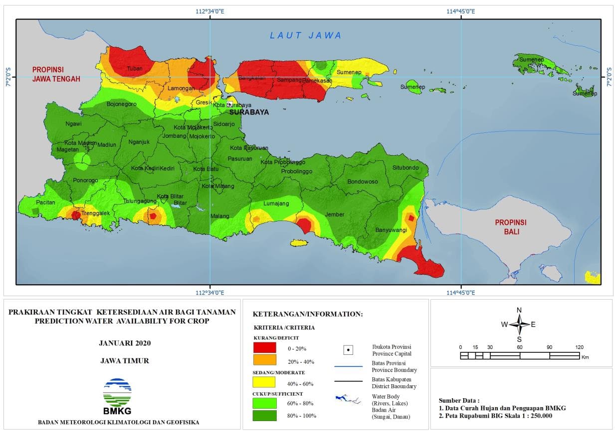 |Prakiraan - Bulanan| Tingkat Ketersediaan Air Bagi Tanaman di Jawa Timur Untuk Bulan JANUARI 2020 Update dari Analisis Bulan November 2019