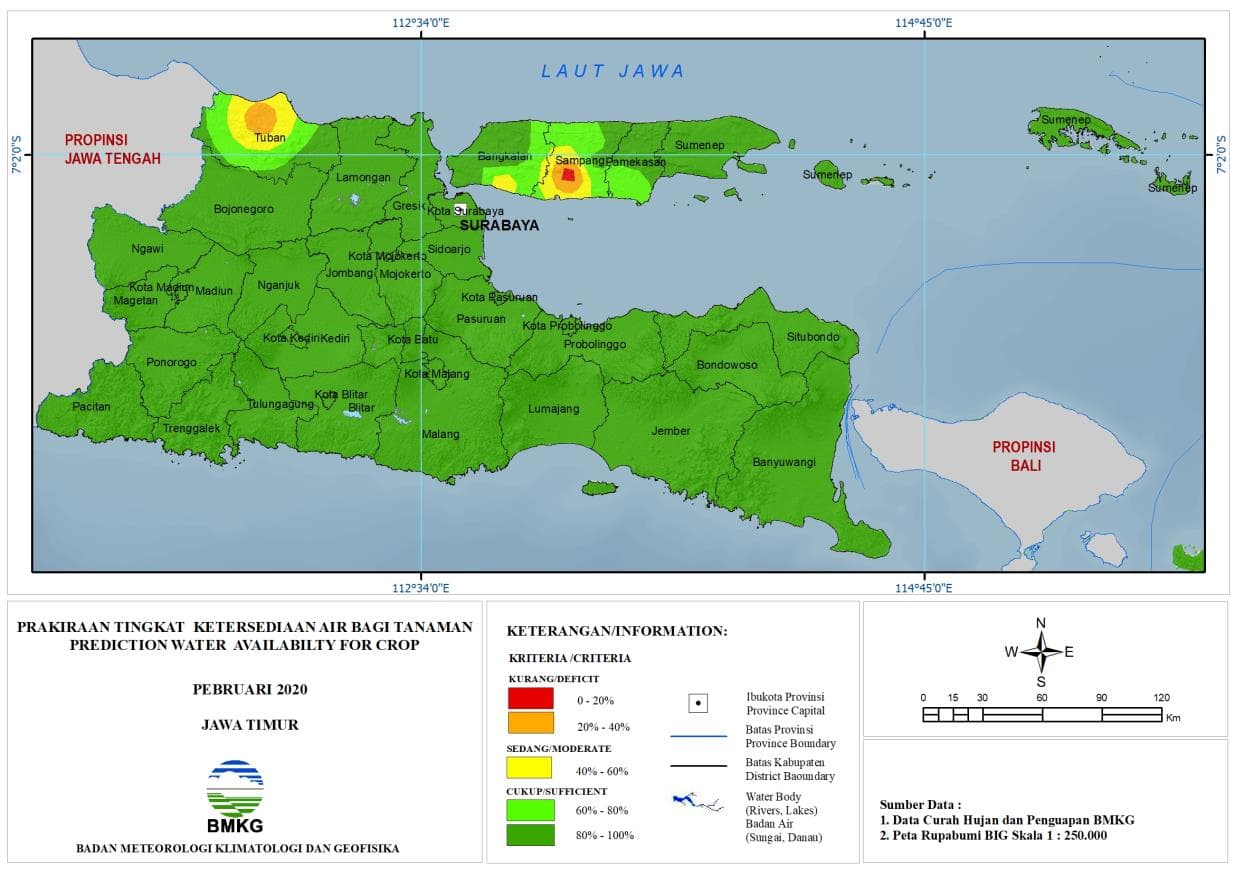 |Prakiraan - Bulanan| Tingkat Ketersediaan Air Bagi Tanaman di Jawa Timur Untuk Bulan FEBRUARI 2020 Update dari Analisis Bulan November 2019