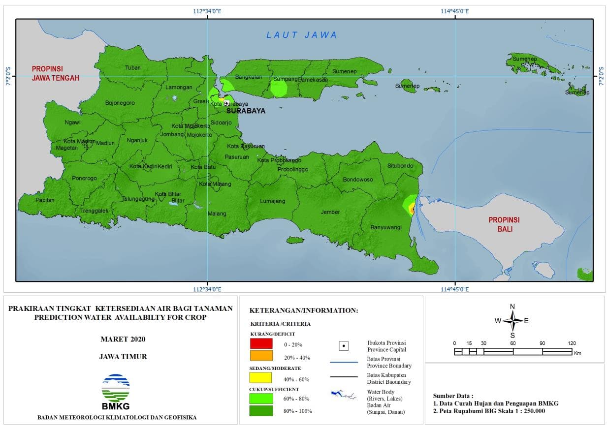 |Prakiraan - Bulanan| Tingkat Ketersediaan Air Bagi Tanaman di Jawa Timur Untuk Bulan MARET 2020 Update dari Analisis Bulan November 2019