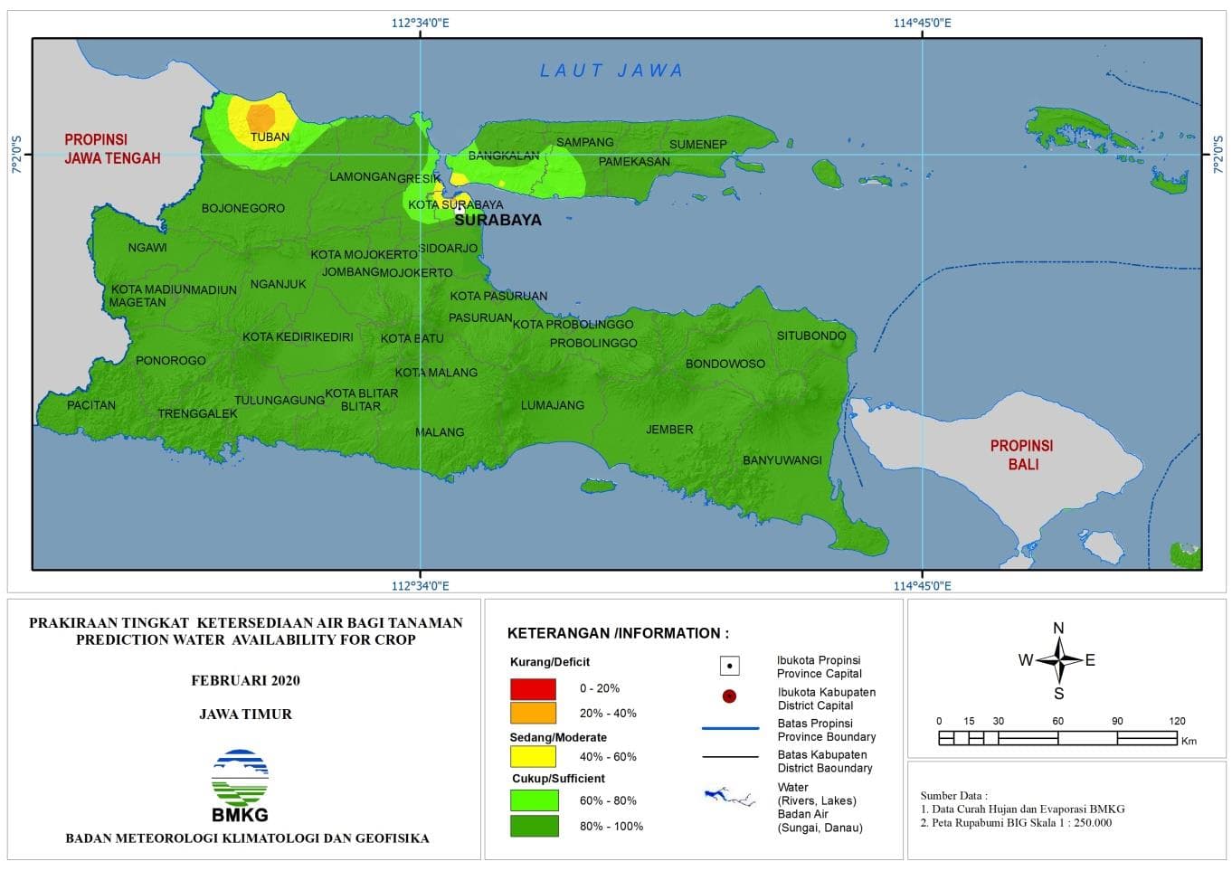 |Prakiraan - Bulanan| Tingkat Ketersediaan Air Bagi Tanaman di Jawa Timur Untuk Bulan FEBRUARI 2020 Update dari Analisis Bulan Desember 2019
