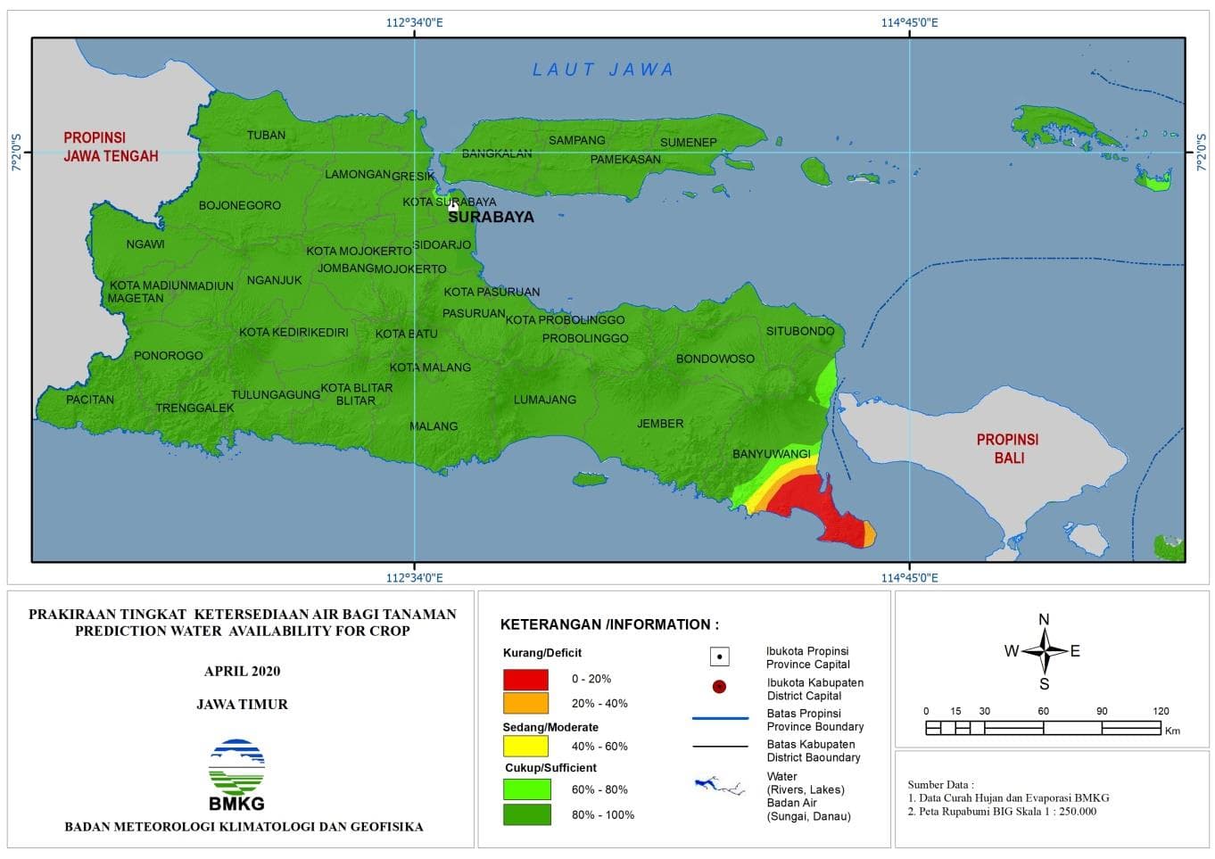 |Prakiraan - Bulanan| Tingkat Ketersediaan Air Bagi Tanaman di Jawa Timur Untuk Bulan APRIL 2020 Update dari Analisis Bulan Desember 2019