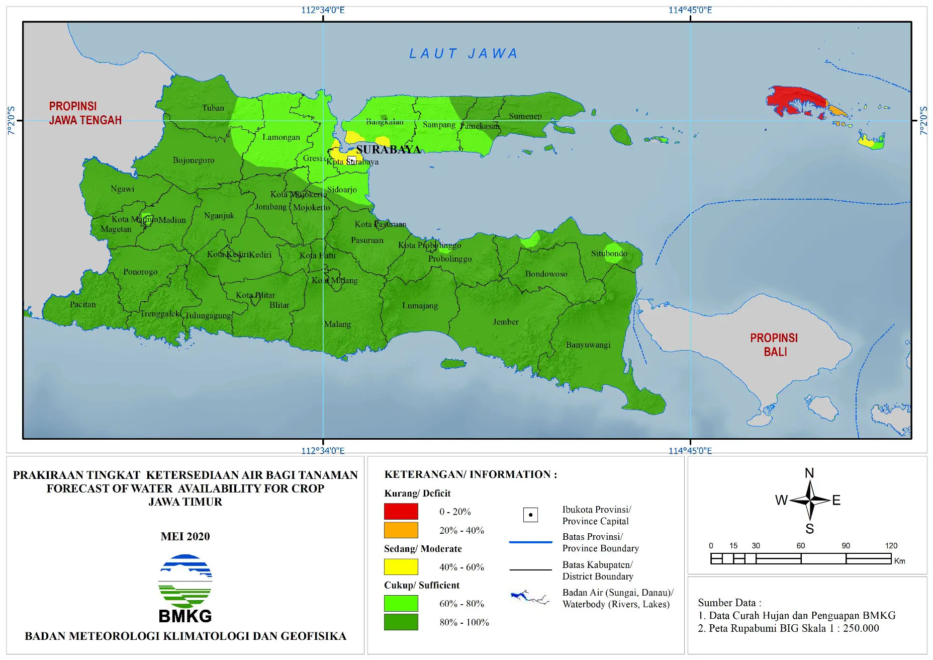( Prakiraan - Bulanan ) Tingkat Ketersediaan Air Bagi Tanaman di Jawa Timur Untuk Bulan MEI 2020 Update dari Analisis Bulan Januari 2020