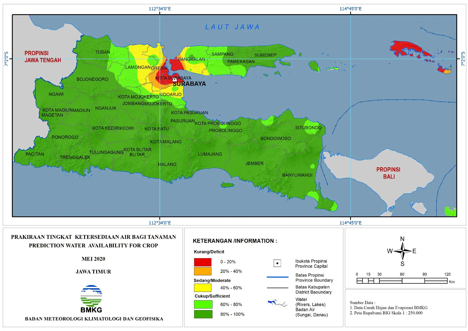 (Prakiraan - Bulanan) Tingkat Ketersediaan Air Bagi Tanaman di Jawa Timur Untuk Bulan MEI 2020 Update dari Analisis Bulan Februari 2020