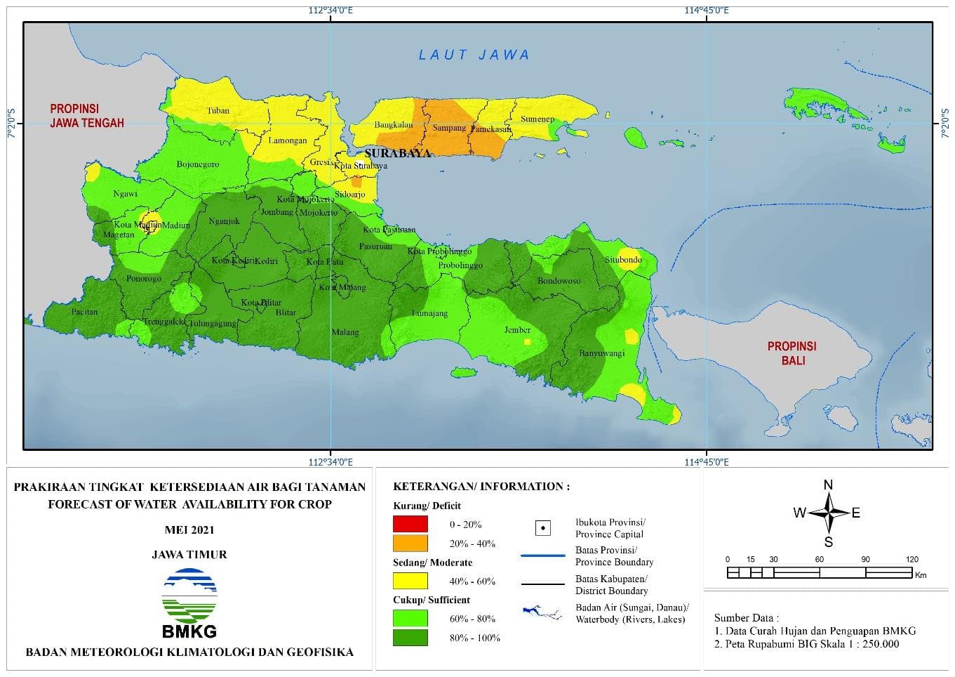 (Prakiraan - Bulanan) Tingkat Ketersediaan Air Bagi Tanaman di Jawa Timur Untuk Bulan MEI Tahun 2021 Update dari Analisis Bulan Maret 2021
