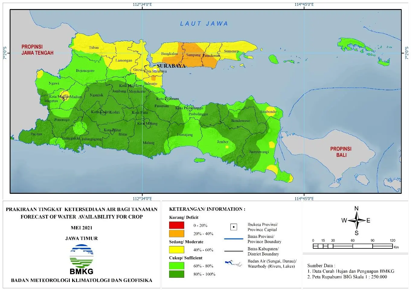 (Prakiraan - Bulanan) Tingkat Ketersediaan Air Bagi Tanaman di Jawa Timur Untuk Bulan MEI Tahun 2021 Update dari Analisis Bulan Maret 2021