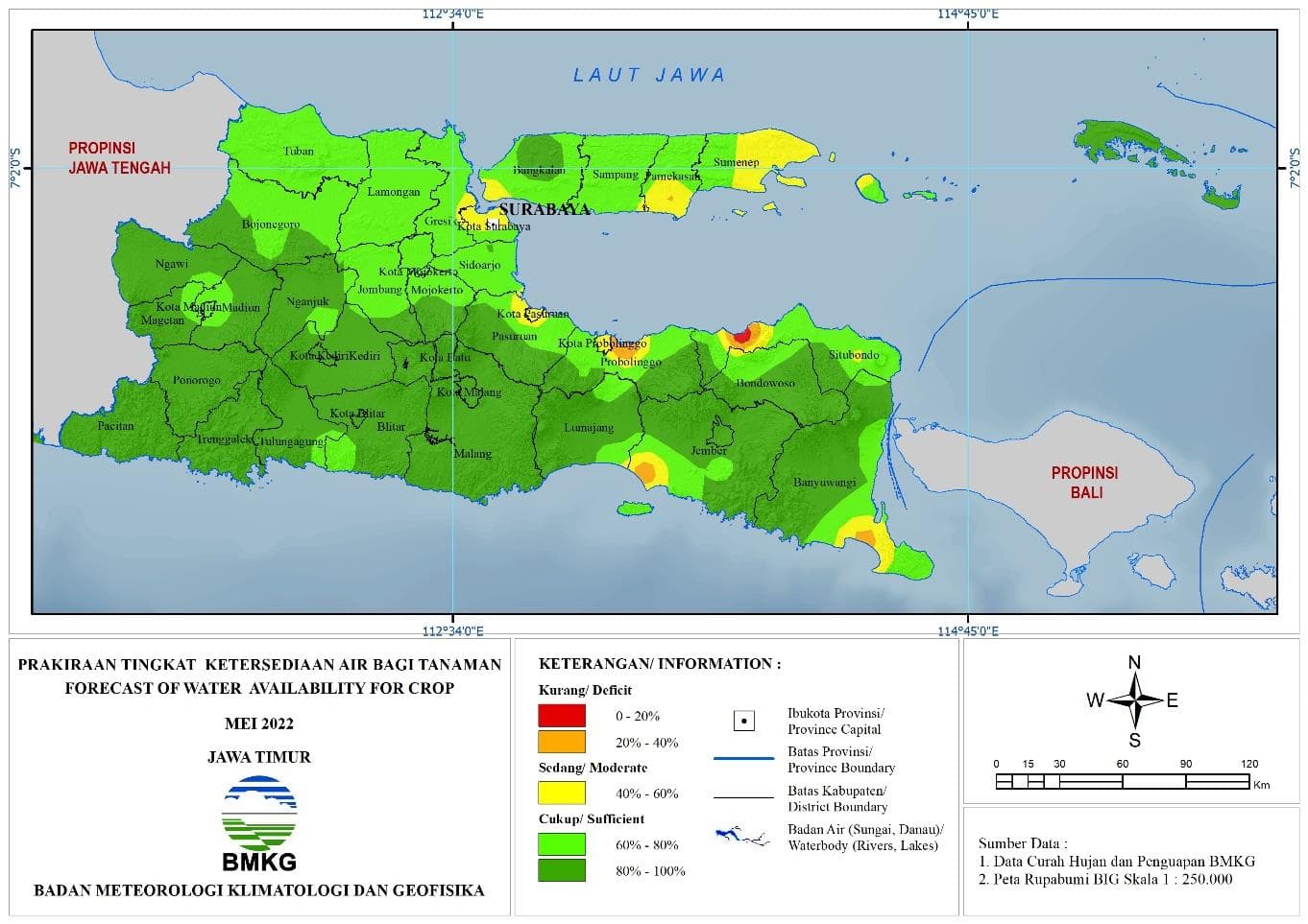 ( Prakiraan - Bulanan ) Tingkat Ketersediaan Air Bagi Tanaman di Jawa Timur Untuk Bulan MEI Tahun 2022 Update dari Analisis Bulan Januari Tahun 2022