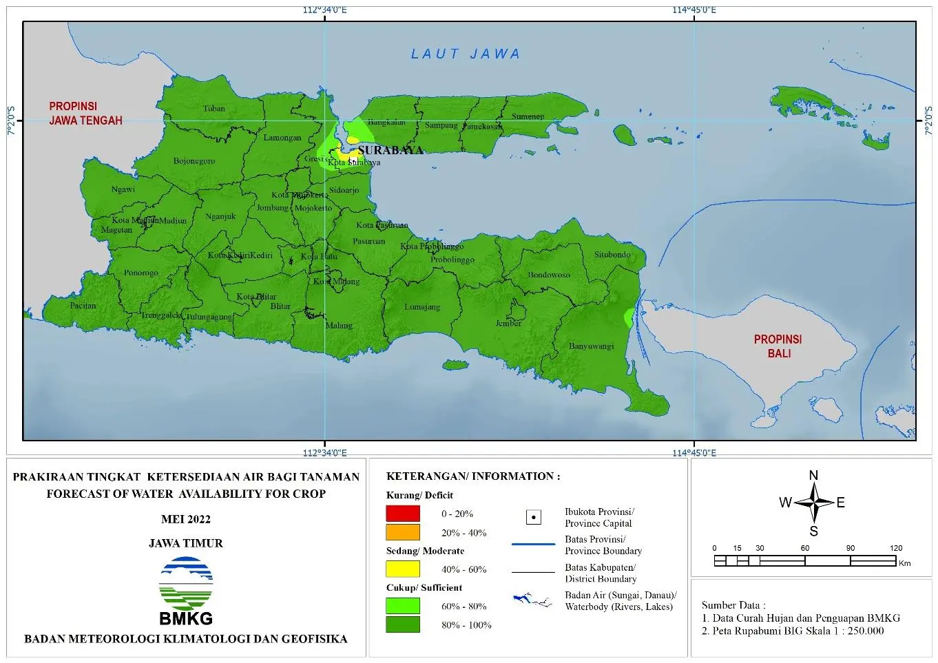 ( Prakiraan - Bulanan ) Tingkat Ketersediaan Air Bagi Tanaman di Jawa Timur Untuk Bulan MEI Tahun 2022 Update dari Analisis Bulan Februari Tahun 2022