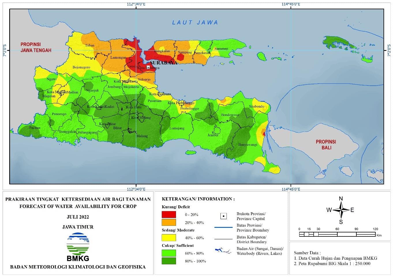 ( Prakiraan - Bulanan ) Tingkat Ketersediaan Air Bagi Tanaman di Jawa Timur Untuk Bulan JULI Tahun 2022 Update dari Analisis Bulan Maret Tahun 2022