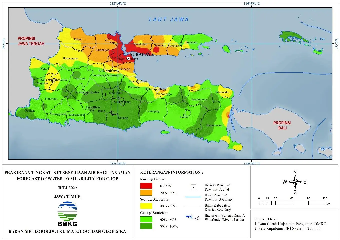 ( Prakiraan - Bulanan ) Tingkat Ketersediaan Air Bagi Tanaman di Jawa Timur Untuk Bulan JULI Tahun 2022 Update dari Analisis Bulan Maret Tahun 2022