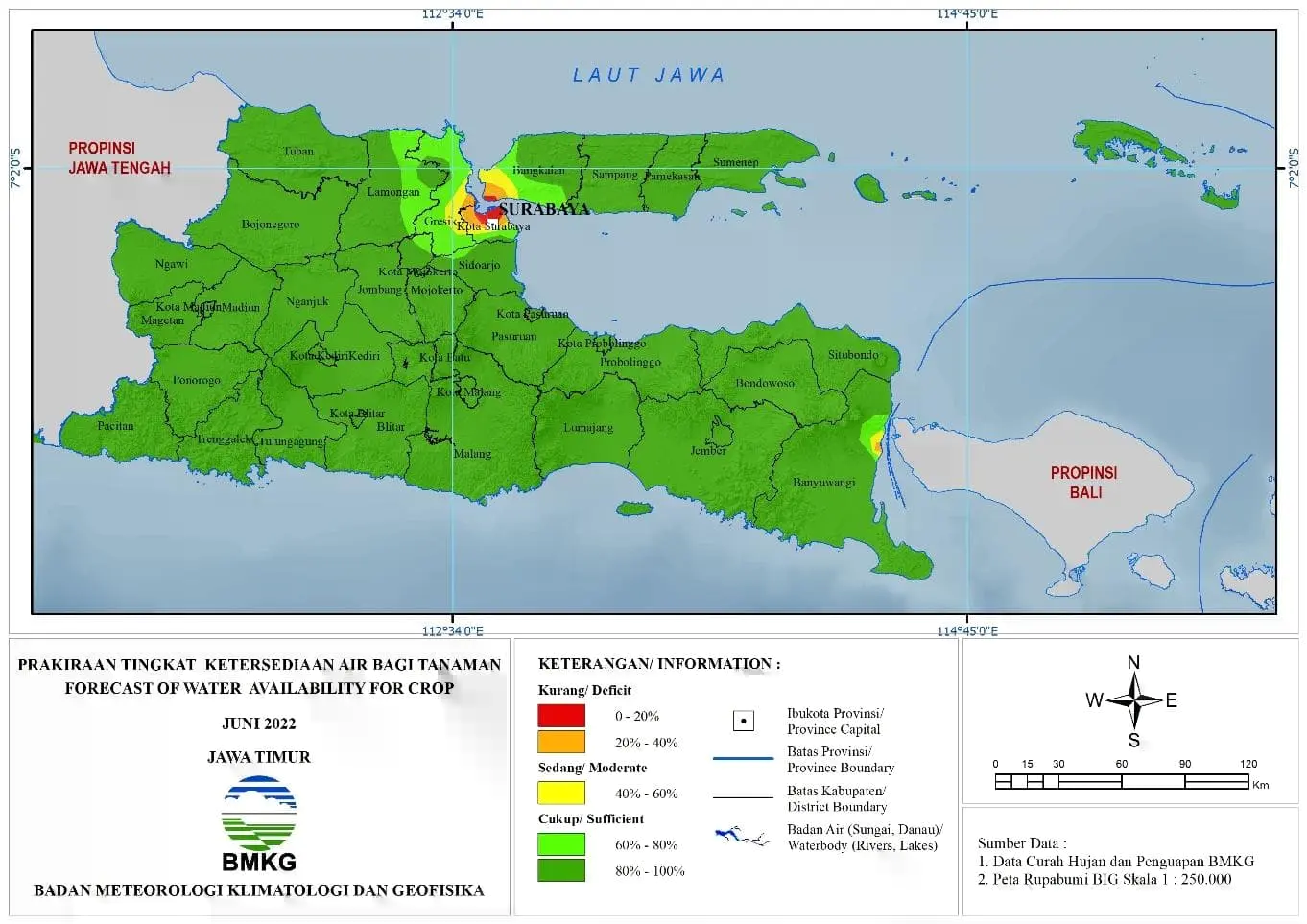 ( Prakiraan - Bulanan ) Tingkat Ketersediaan Air Bagi Tanaman di Jawa Timur Untuk Bulan JUNI Tahun 2022 Update dari Analisis Bulan April Tahun 2022