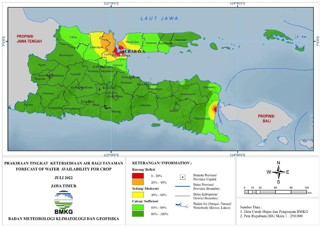 ( Prakiraan - Bulanan ) Tingkat Ketersediaan Air Bagi Tanaman di Jawa Timur Untuk Bulan JULI Tahun 2022 Update dari Analisis Bulan Mei Tahun 2022