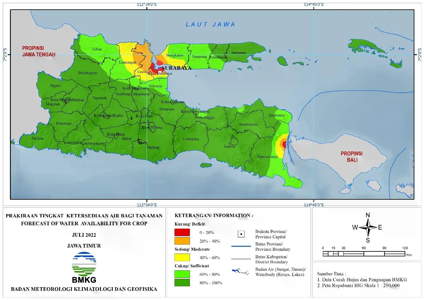 ( Prakiraan - Bulanan ) Tingkat Ketersediaan Air Bagi Tanaman di Jawa Timur Untuk Bulan JULI Tahun 2022 Update dari Analisis Bulan Mei Tahun 2022