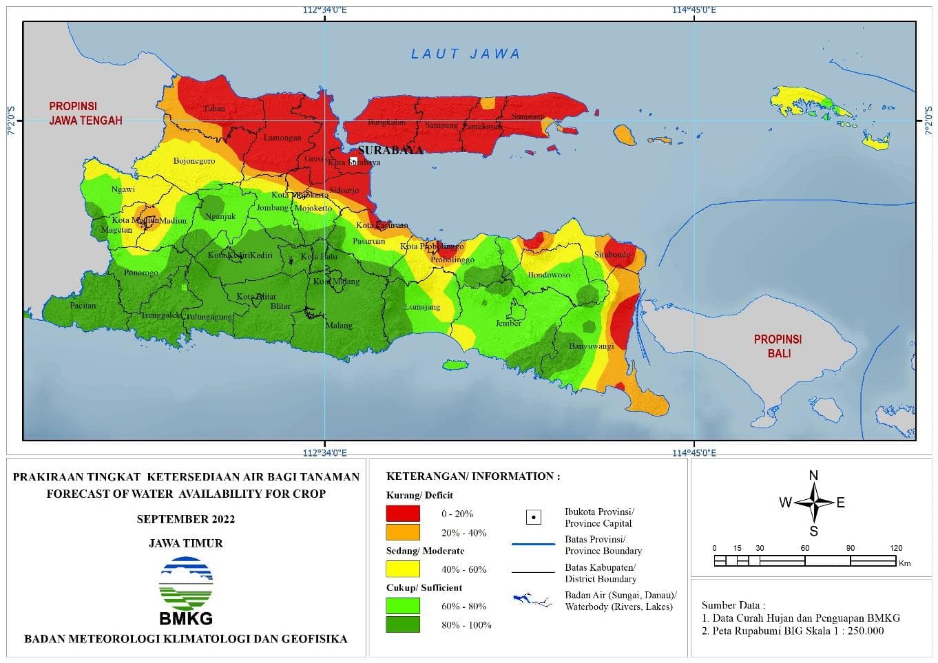 ( Prakiraan - Bulanan ) Tingkat Ketersediaan Air Bagi Tanaman di Jawa Timur Untuk Bulan SEPTEMBER Tahun 2022 Update dari Analisis Bulan Mei Tahun 2022