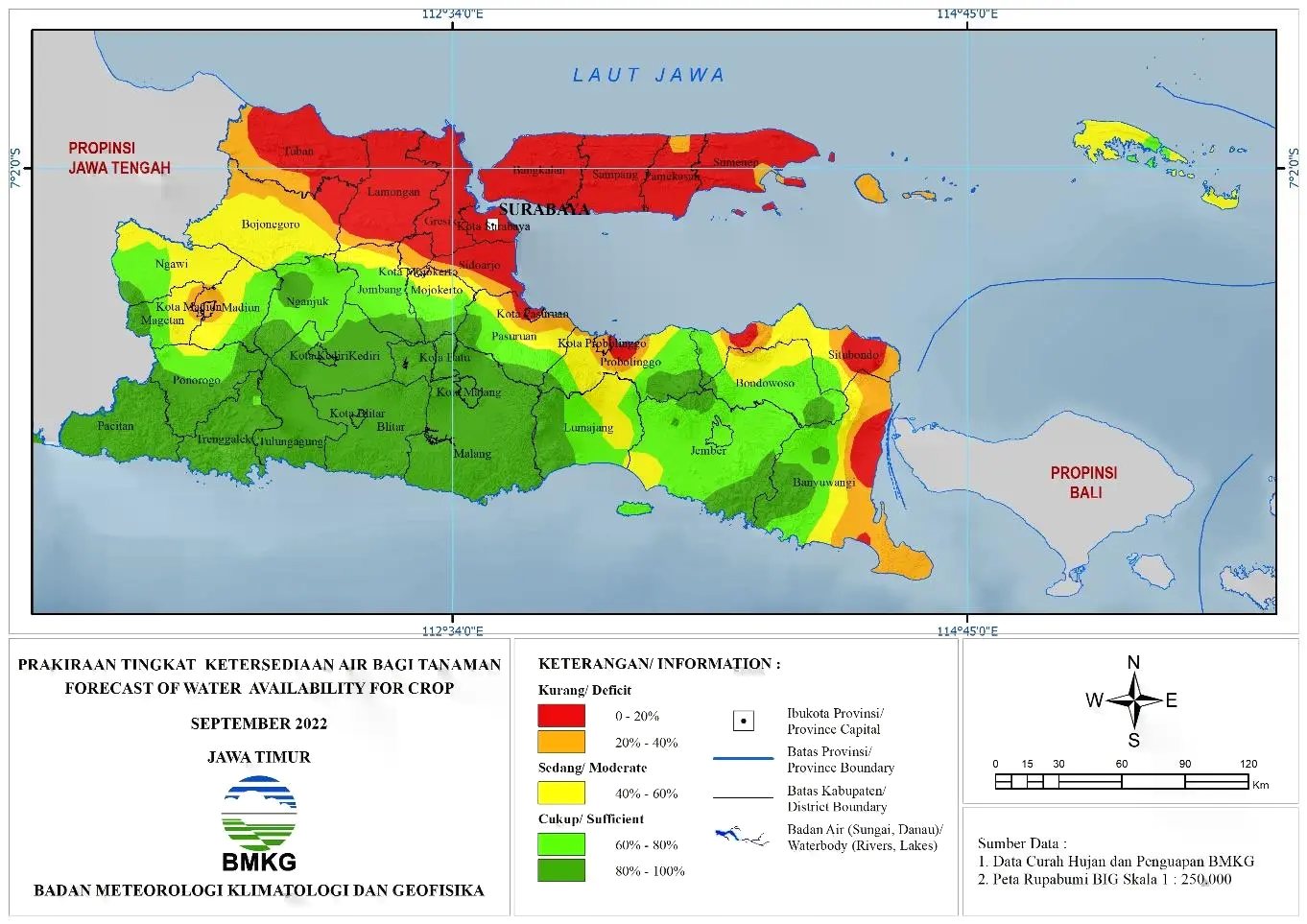 ( Prakiraan - Bulanan ) Tingkat Ketersediaan Air Bagi Tanaman di Jawa Timur Untuk Bulan SEPTEMBER Tahun 2022 Update dari Analisis Bulan Mei Tahun 2022