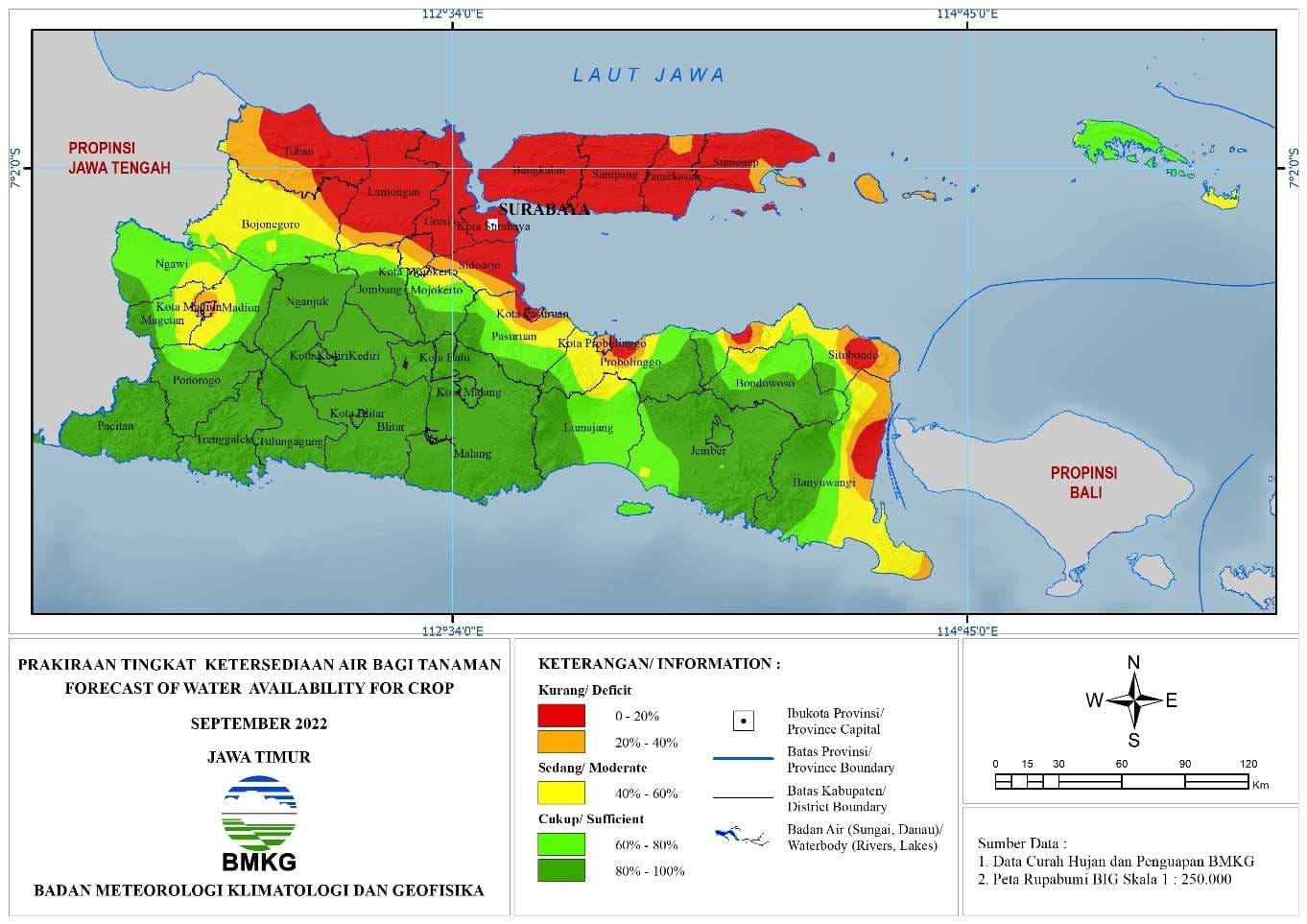 ( Prakiraan - Bulanan ) Tingkat Ketersediaan Air Bagi Tanaman di Jawa Timur Untuk Bulan SEPTEMBER Tahun 2022 Update dari Analisis Bulan Juni Tahun 2022