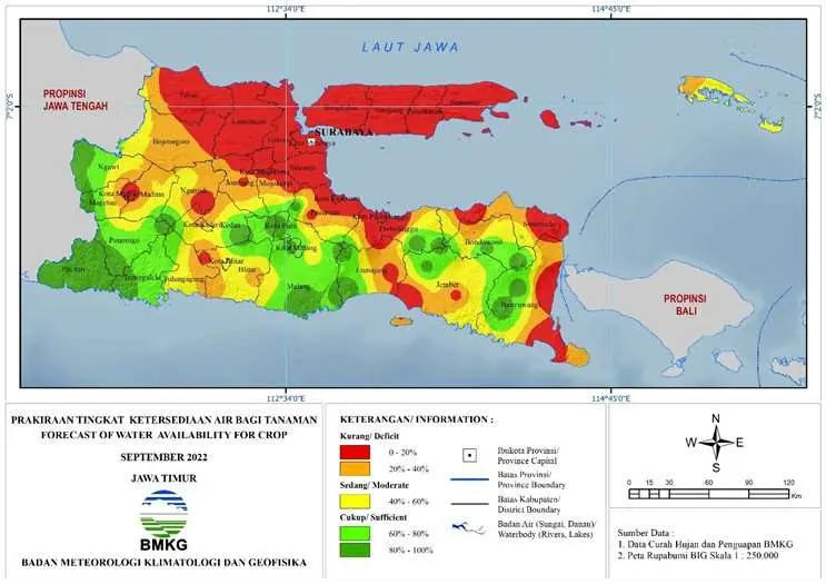( Prakiraan - Bulanan ) Tingkat Ketersediaan Air Bagi Tanaman di Jawa Timur Untuk Bulan SEPTEMBER Tahun 2022 Update dari Analisis Bulan Juli Tahun 2022