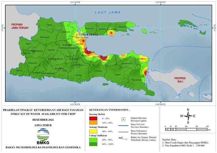 ( Prakiraan - Bulanan ) Tingkat Ketersediaan Air Bagi Tanaman di Jawa Timur Untuk Bulan DESEMBER Tahun 2022 Update dari Analisis Bulan Agustus Tahun 2022