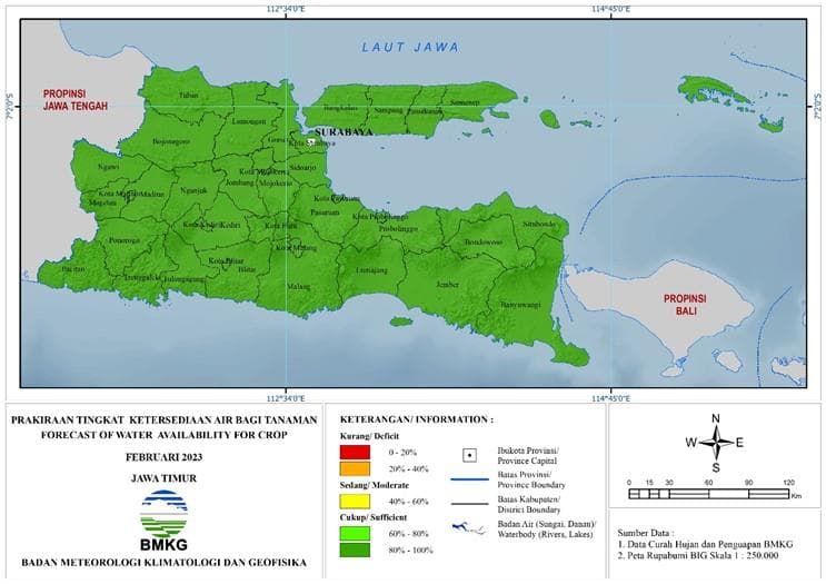 ( Prakiraan - Bulanan ) Tingkat Ketersediaan Air Bagi Tanaman di Jawa Timur Untuk Bulan FEBRUARI Tahun 2023 Update dari Analisis Bulan Oktober Tahun 2022