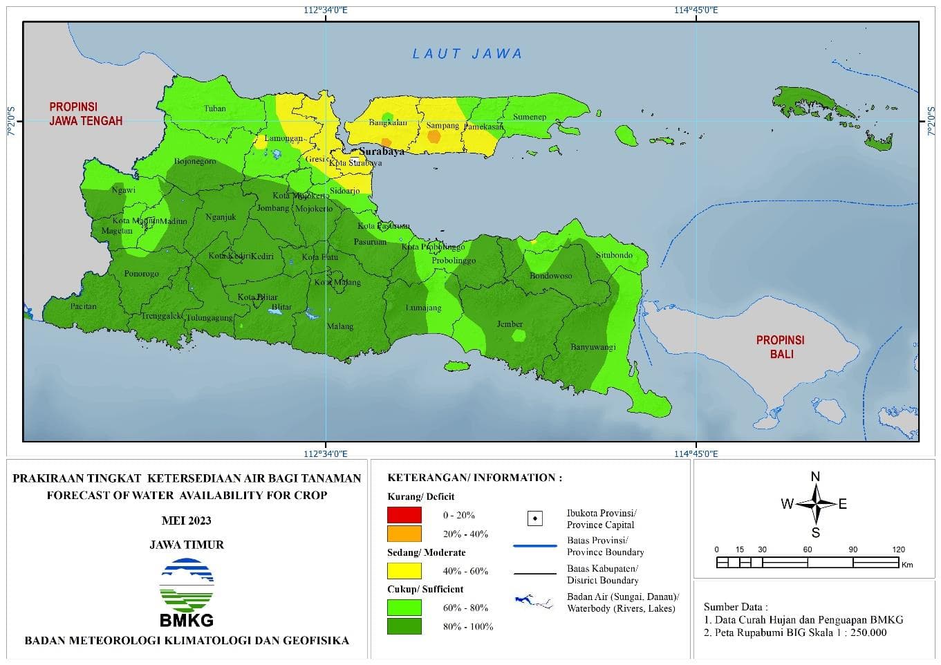 ( Prakiraan - Bulanan ) Tingkat Ketersediaan Air Bagi Tanaman di Jawa Timur Untuk Bulan MEI Tahun 2023 Update dari Analisis Bulan Januari Tahun 2023