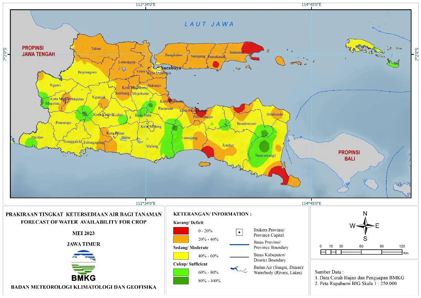 ( Prakiraan - Bulanan ) Tingkat Ketersediaan Air Bagi Tanaman di Jawa Timur Untuk Bulan MEI Tahun 2023 Update dari Analisis Bulan Februari Tahun 2023