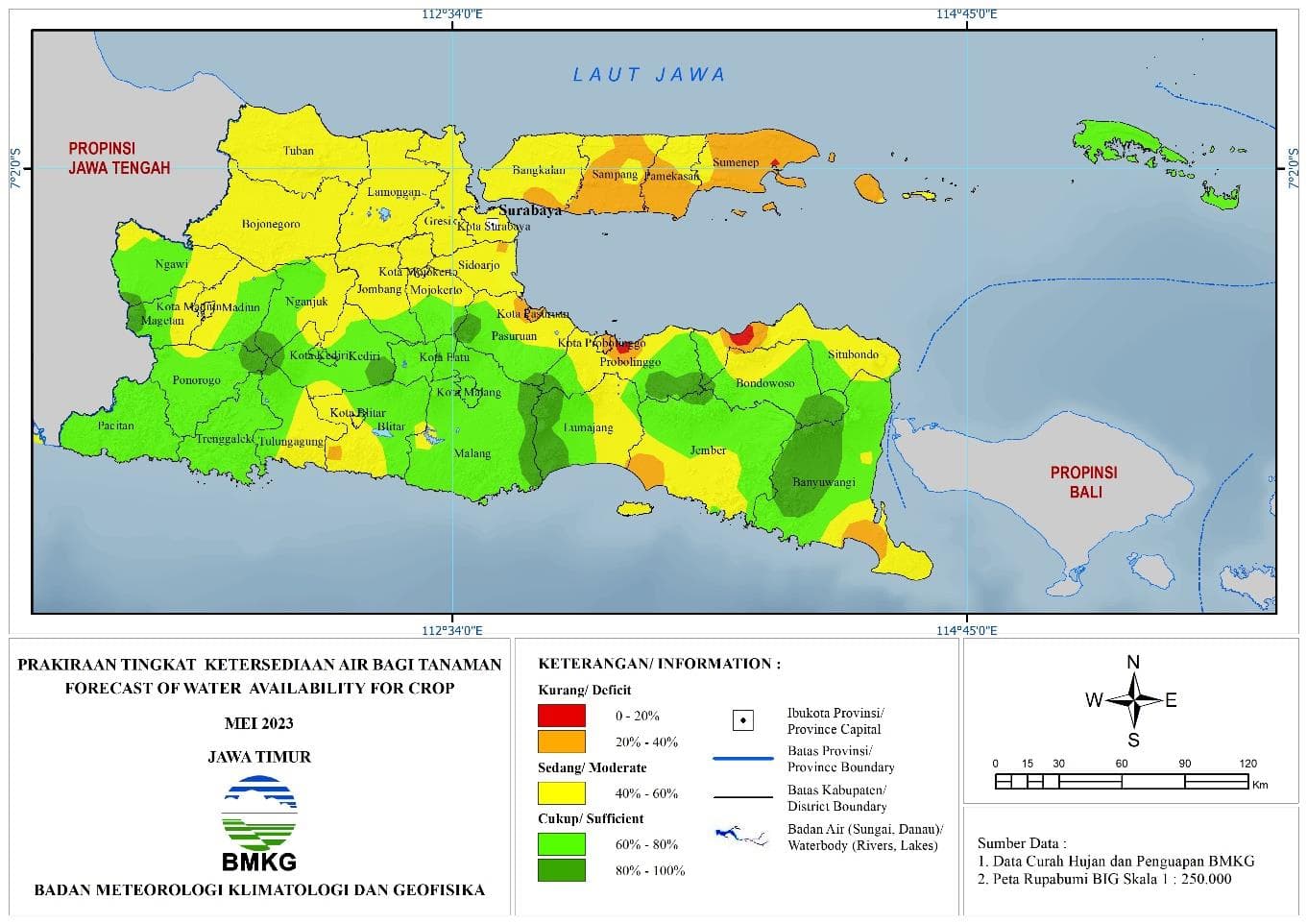 ( Prakiraan - Bulanan ) Tingkat Ketersediaan Air Bagi Tanaman di Jawa Timur Untuk Bulan MEI Tahun 2023 Update dari Analisis Bulan Maret Tahun 2023