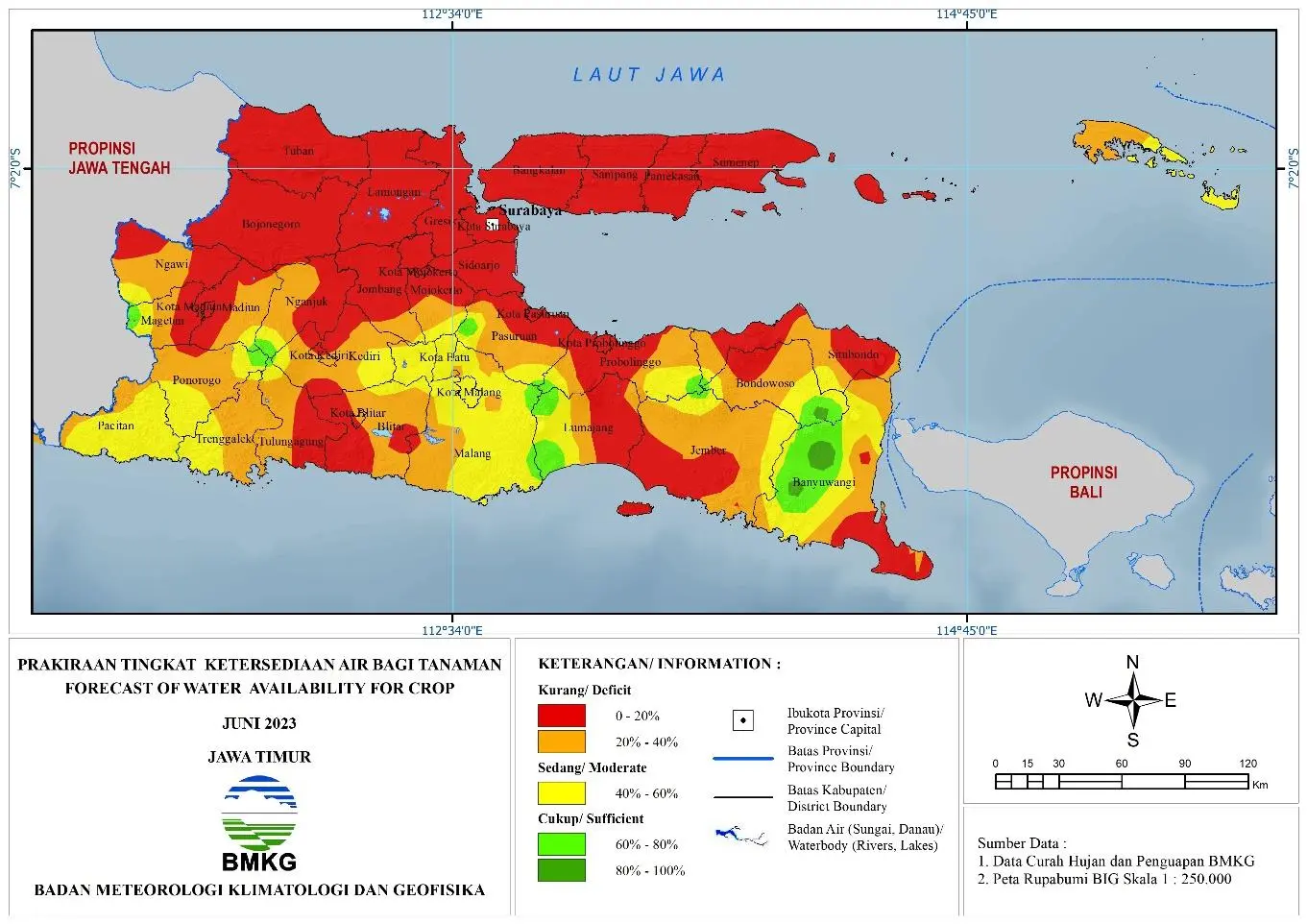 ( Prakiraan - Bulanan ) Tingkat Ketersediaan Air Bagi Tanaman di Jawa Timur Untuk Bulan JUNI Tahun 2023 Update dari Analisis Bulan April Tahun 2023