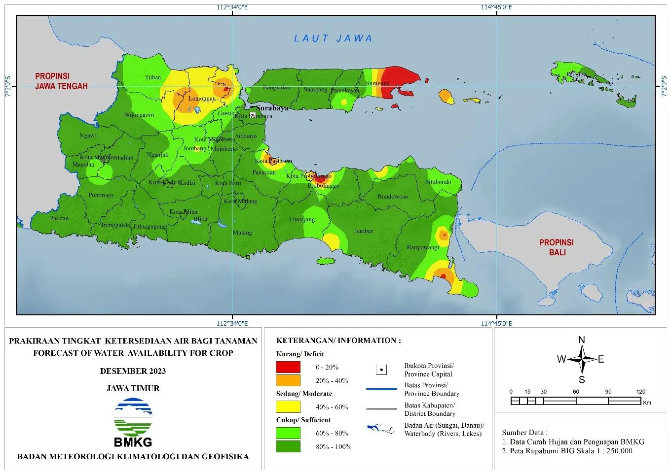 ( Prakiraan - Bulanan ) Tingkat Ketersediaan Air Bagi Tanaman di Jawa Timur Untuk Bulan DESEMBER Tahun 2023 Update dari Analisis Bulan Agustus Tahun 2023