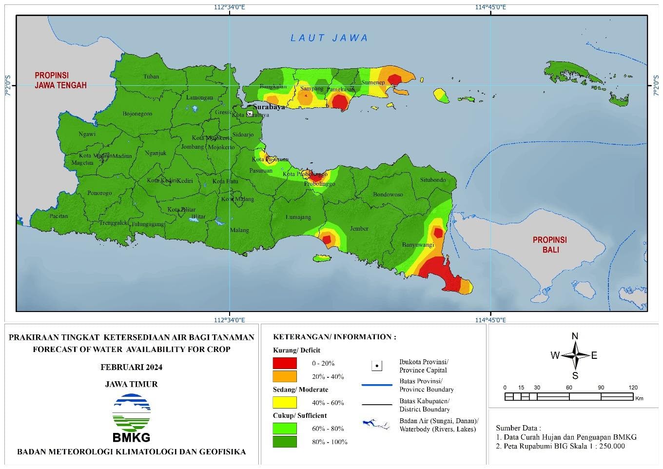 ( Prakiraan - Bulanan ) Tingkat Ketersediaan Air Bagi Tanaman di Jawa Timur Untuk Bulan FEBRUARI Tahun 2024 Update dari Analisis Bulan Oktober Tahun 2023