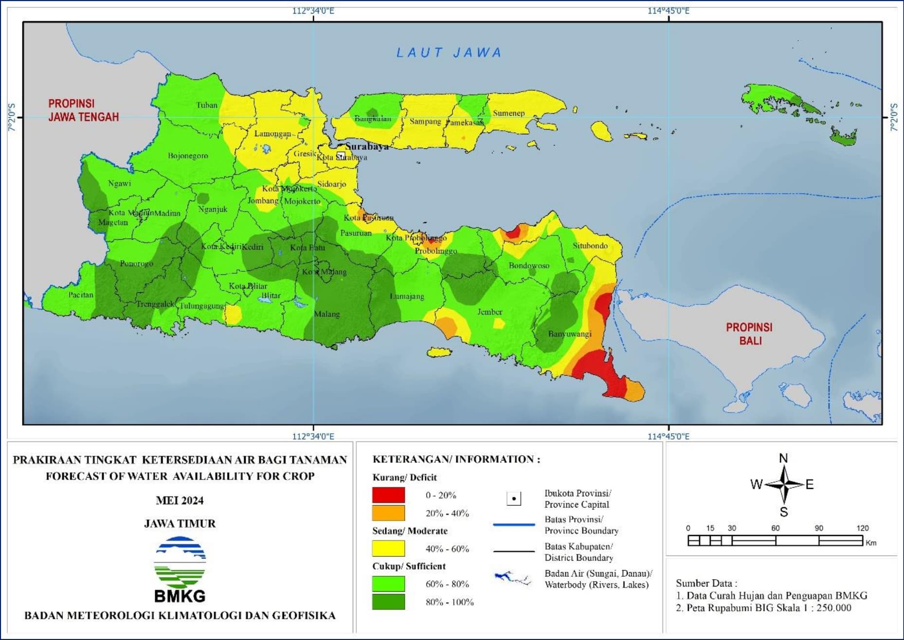 ( Prakiraan - Bulanan ) Tingkat Ketersediaan Air Bagi Tanaman di Jawa Timur Untuk Bulan MEI Tahun 2024 Update dari Analisis Bulan Februari Tahun 2024
