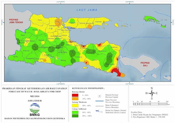 ( Prakiraan - Bulanan ) Tingkat Ketersediaan Air Bagi Tanaman di Jawa Timur Untuk Bulan MEI Tahun 2024 Update dari Analisis Bulan Maret Tahun 2024