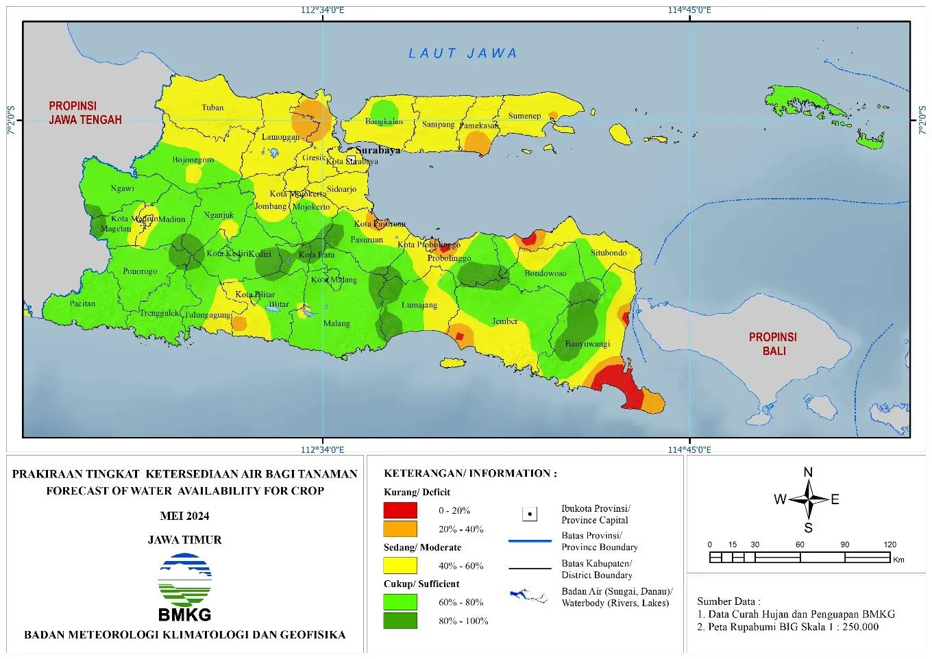 ( Prakiraan - Bulanan ) Tingkat Ketersediaan Air Bagi Tanaman di Jawa Timur Untuk Bulan MEI Tahun 2024 Update dari Analisis Bulan Maret Tahun 2024