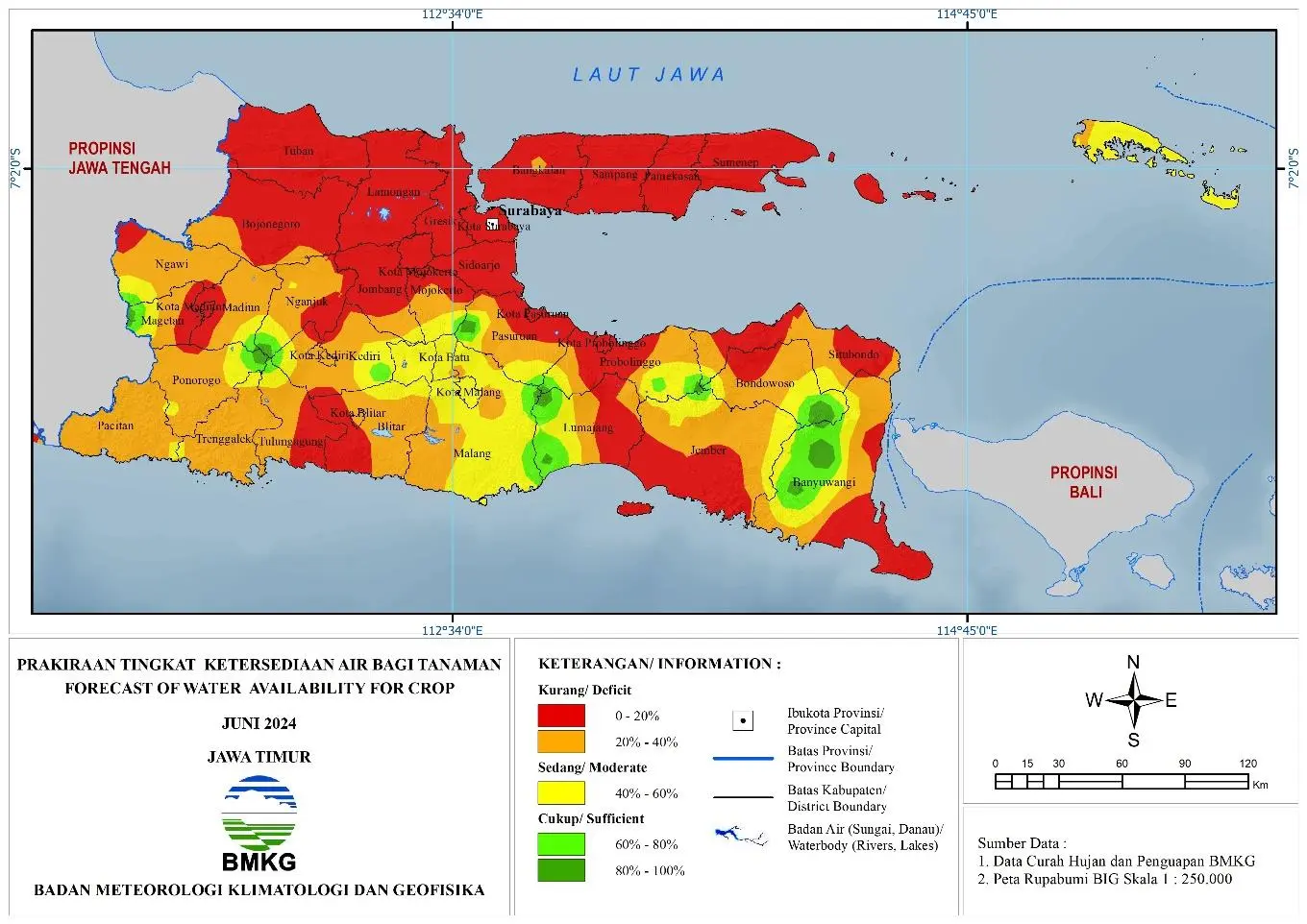 ( Prakiraan - Bulanan ) Tingkat Ketersediaan Air Bagi Tanaman di Jawa Timur Untuk Bulan JUNI Tahun 2024 Update dari Analisis Bulan Maret Tahun 2024