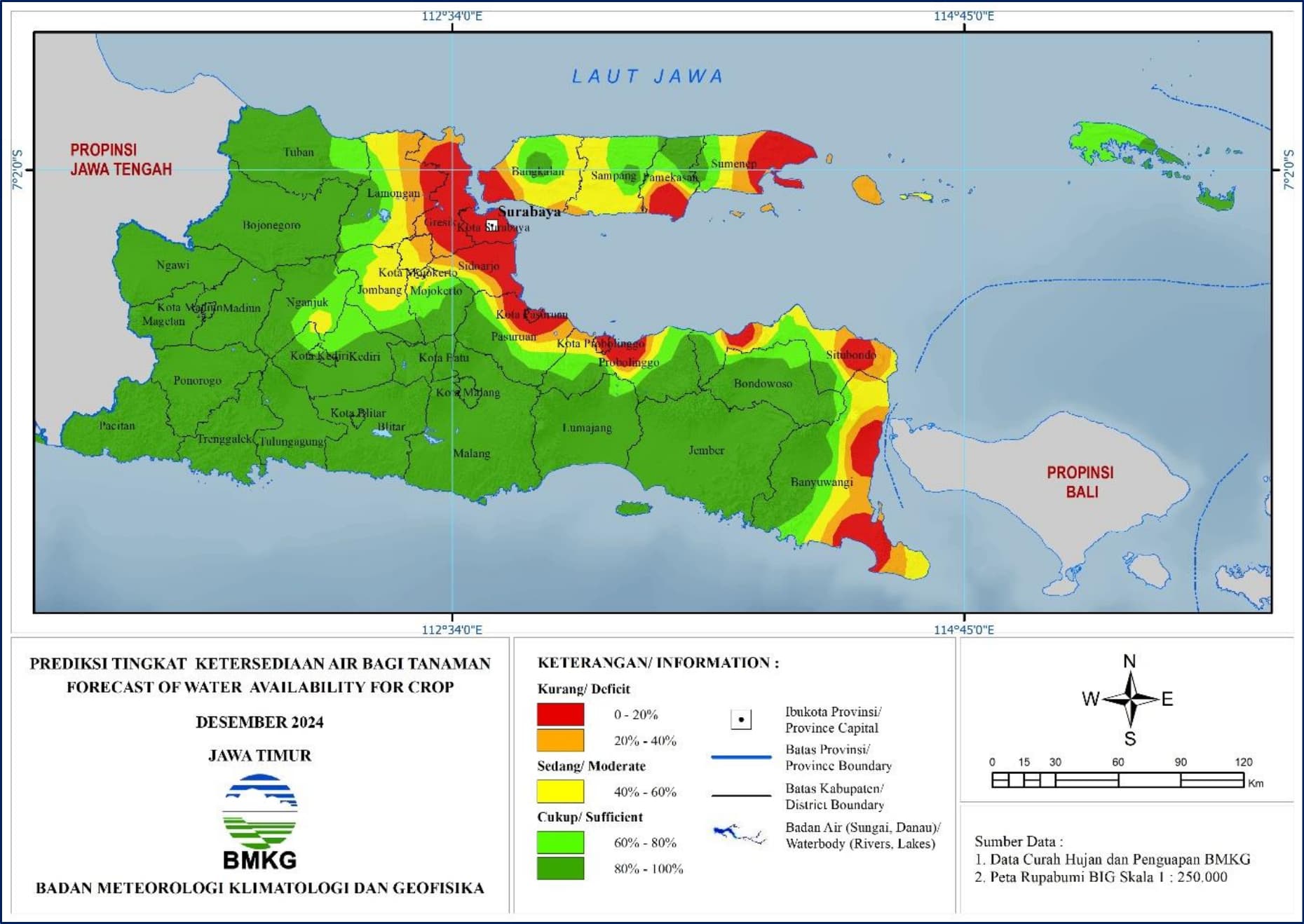 ( Prakiraan - Bulanan ) Tingkat Ketersediaan Air Bagi Tanaman di Jawa Timur Untuk Bulan DESEMBER Tahun 2024 Update dari Analisis Bulan Agustus Tahun 2024