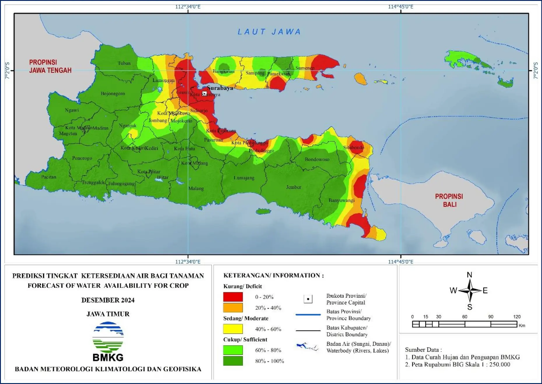 ( Prakiraan - Bulanan ) Tingkat Ketersediaan Air Bagi Tanaman di Jawa Timur Untuk Bulan DESEMBER Tahun 2024 Update dari Analisis Bulan Agustus Tahun 2024