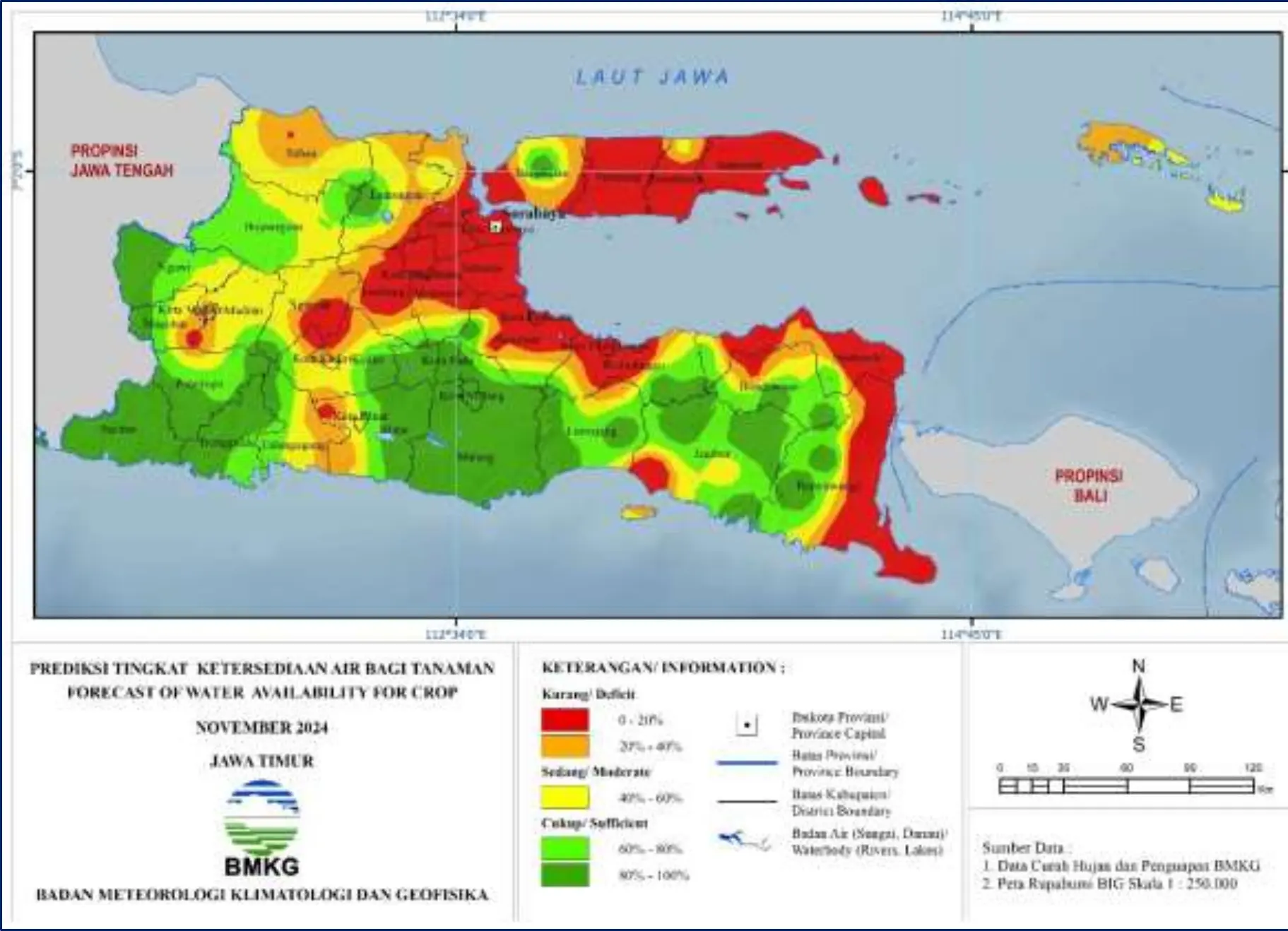 ( Prakiraan - Bulanan ) Tingkat Ketersediaan Air Bagi Tanaman di Jawa Timur Untuk Bulan NOVEMBER Tahun 2024 Update dari Analisis Bulan September Tahun 2024