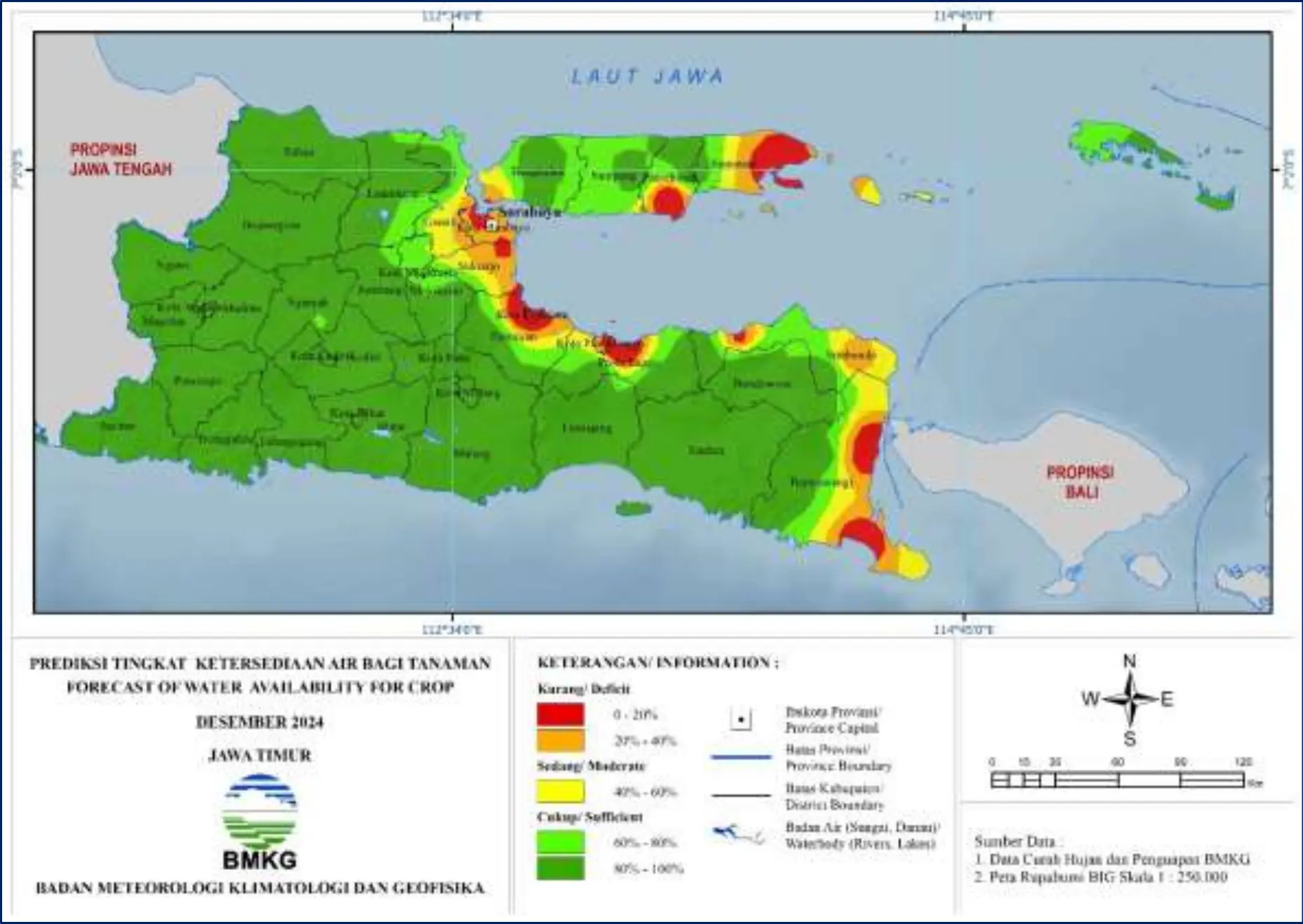 ( Prakiraan - Bulanan ) Tingkat Ketersediaan Air Bagi Tanaman di Jawa Timur Untuk Bulan DESEMBER Tahun 2024 Update dari Analisis Bulan September Tahun 2024