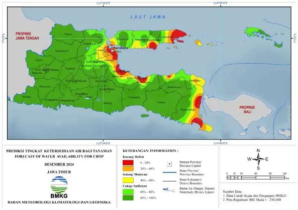 ( Prakiraan - Bulanan ) Tingkat Ketersediaan Air Bagi Tanaman di Jawa Timur Untuk Bulan DESEMBER Tahun 2024 Update dari Analisis Bulan Oktober Tahun 2024