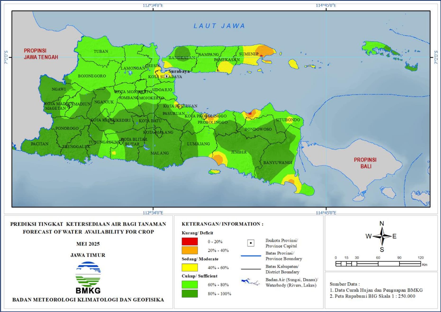 ( Prediksi - Bulanan ) Tingkat Ketersediaan Air Bagi Tanaman di Jawa Timur Untuk Bulan MEI Tahun 2025 Update dari Analisis Bulan Maret Tahun 2025