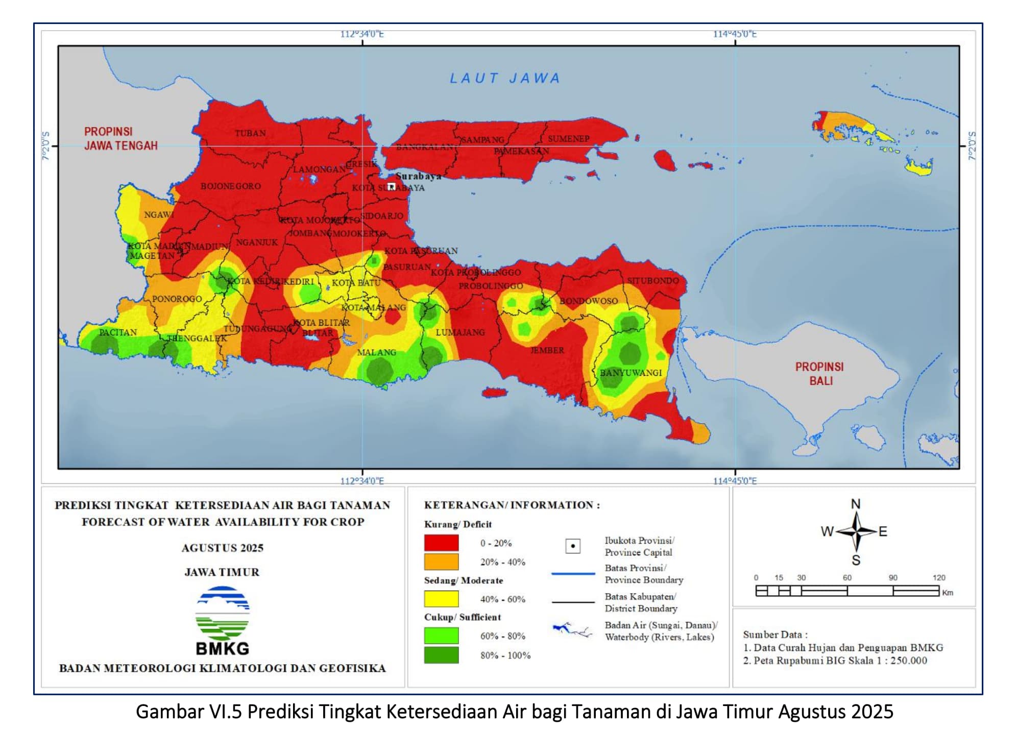 ( Prediksi - Bulanan ) Tingkat Ketersediaan Air Bagi Tanaman di Jawa Timur Untuk Bulan AGUSTUS Tahun 2025 Update dari Analisis Bulan Juni Tahun 2025