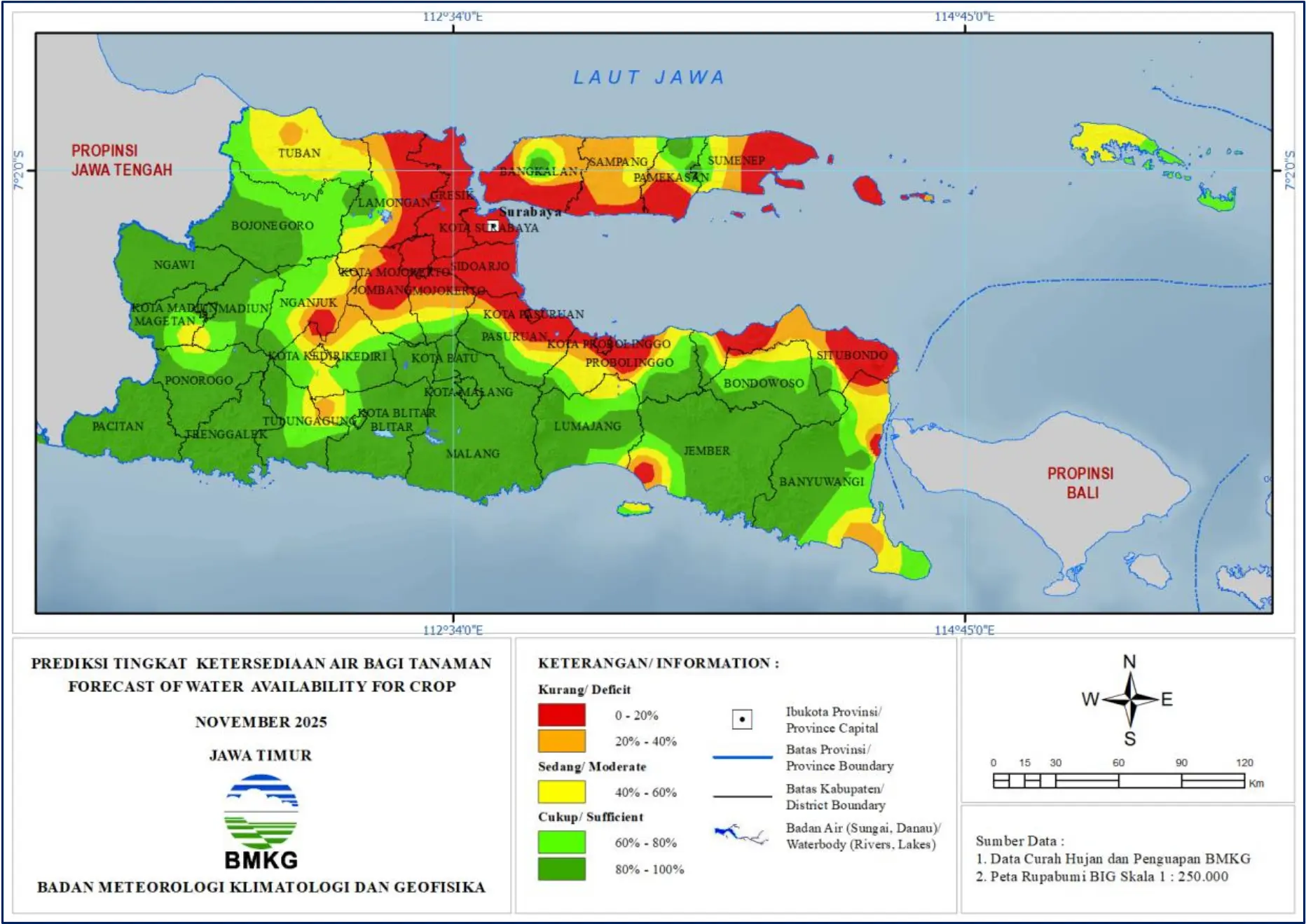( Prediksi - Bulanan ) Tingkat Ketersediaan Air Bagi Tanaman di Jawa Timur Untuk Bulan NOVEMBER Tahun 2025 Update dari Analisis Bulan September Tahun 2025