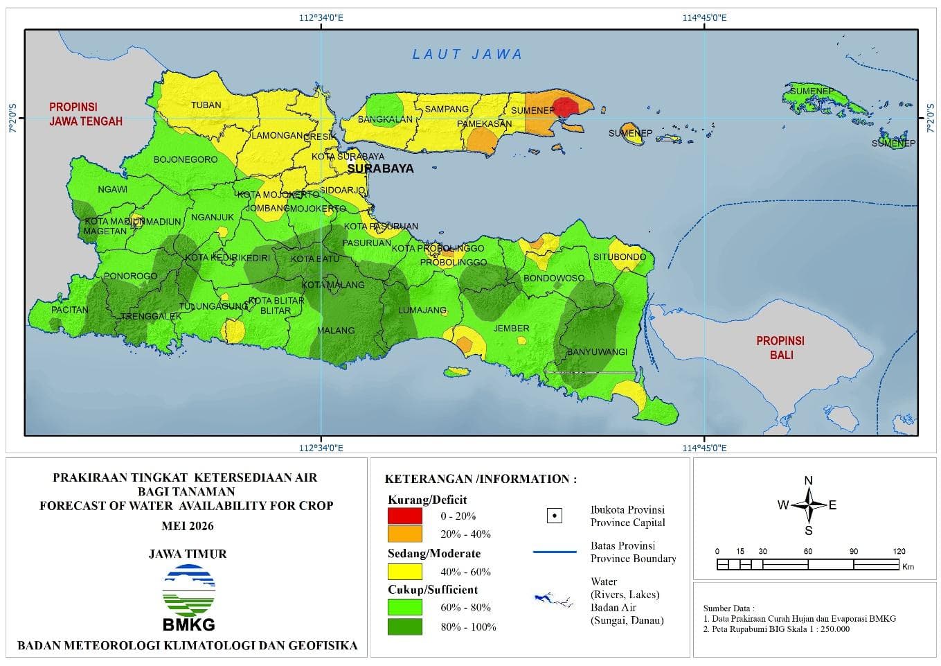 ( Prediksi - Bulanan ) Tingkat Ketersediaan Air Bagi Tanaman di Jawa Timur Untuk Bulan MEI Tahun 2026 Update dari Analisis Bulan Januari Tahun 2026