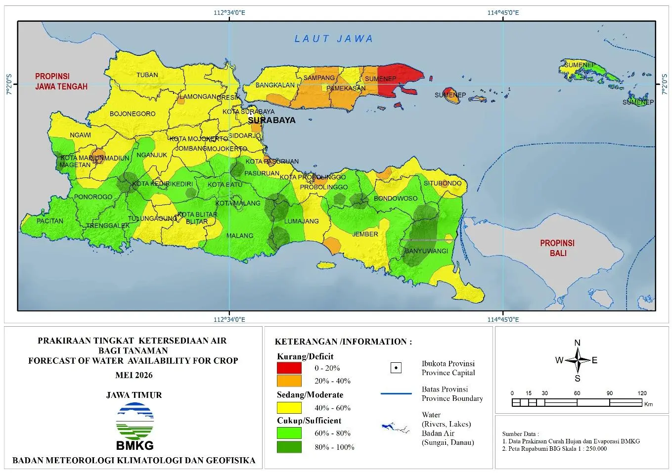 ( Prediksi - Bulanan ) Tingkat Ketersediaan Air Bagi Tanaman di Jawa Timur Untuk Bulan MEI Tahun 2026 Update dari Analisis Bulan Februari Tahun 2026